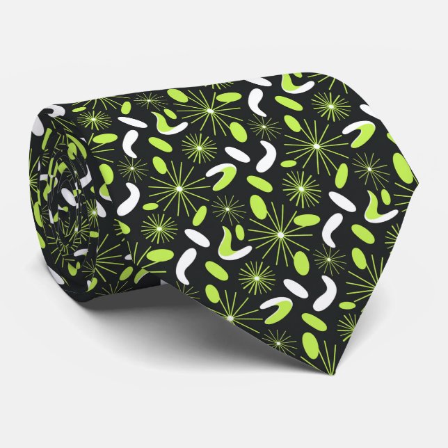 Cravate Vibrant Citrus Green Mid-Century Modern Starburst  (Roulé)