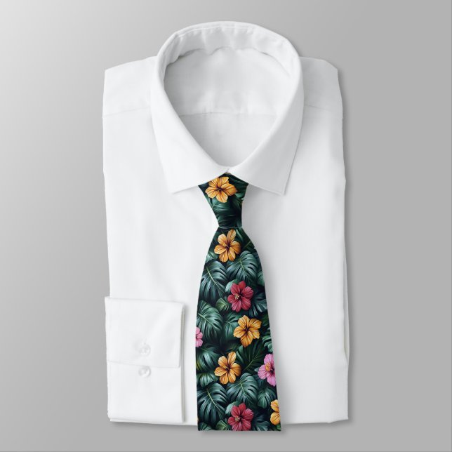 Cravate Vibrant Motif de Foliage Tropical (Attaché)