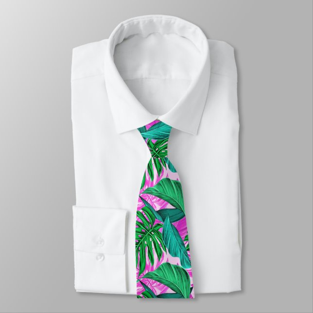Cravate Vibrant Tropical Monstera Feuille Exotic Motif (Attaché)