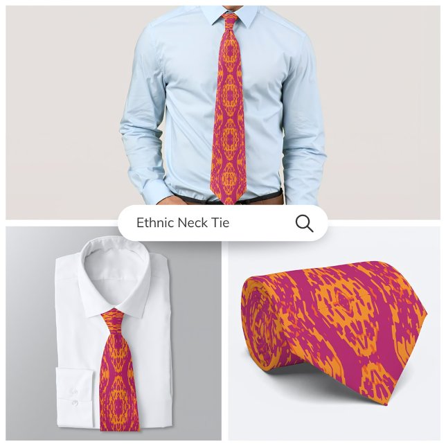 Cravate Vibrant violet orange mosaïque ethnique géométriqu (Créateur téléchargé)