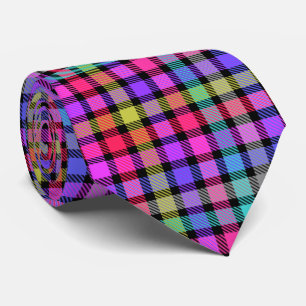 Cravate Vichy Madras à carreaux arc-en-ciel lumineux