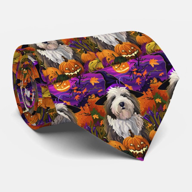 Cravate Vieux anglais Sheepdog Halloween sorcier Citrouill (Roulé)