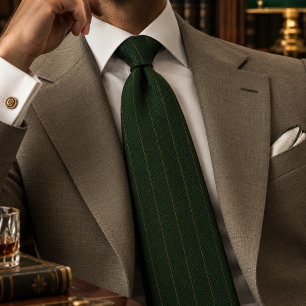 Cravate Vieux Argent Tweed Vert Forêt Carreaux Serpents Ép