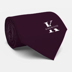 Cravate Vin Violet   Monogramme+Nom Élégant   Un Côté