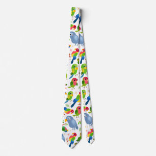 Cravate Vintage Birds Motif, Colorful parakeet motif