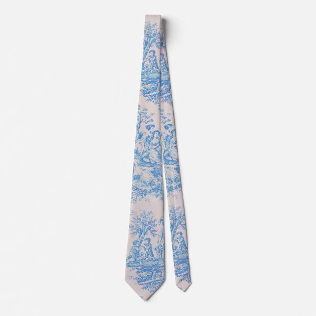 Cravate Vintage bleu turquoise toile jouy (Devant)