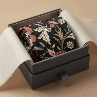 Cravate Vintage Botanical Dark Background