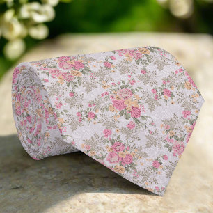 Cravate Vintage Fleur rétro Élégant Pink Floral Motif