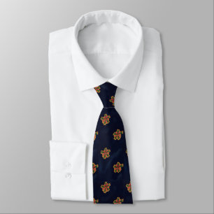 Cravate Vintage Floral Motif Midnight Blue Coral