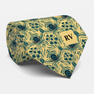 Cravate Vintage Jaune Peacock Plumes Mariage