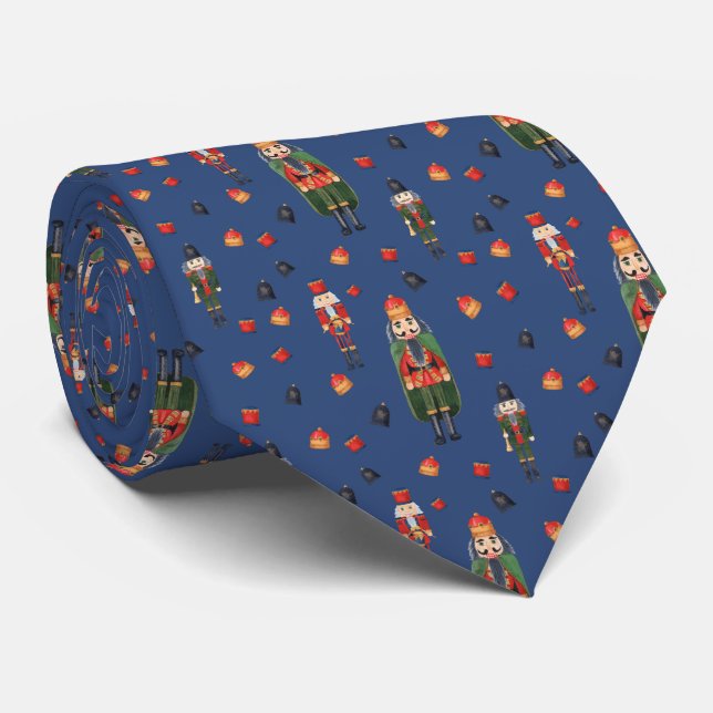 Cravate Vintage noël noix craquelins Bleu (Roulé)