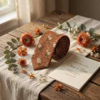 Cravate Vintage Terracotta and Wildflower Garden Botanical