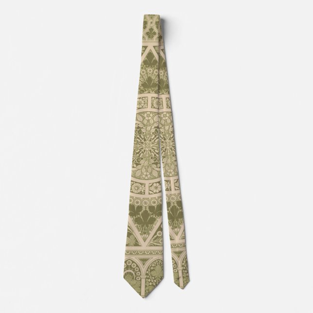 Cravate Vintage vert Art Nouveau motif floral (Devant)