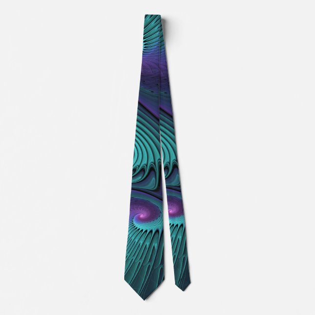 Cravate Violet rencontre Turquoise moderne art fractal abs (Devant)