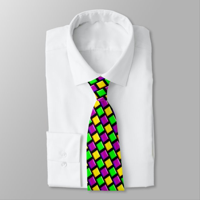 Cravate Violet vert jaune Motif noir Mardi Gras (Attaché)
