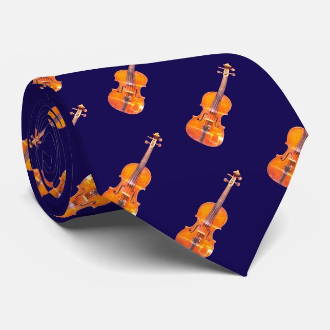 Cravate Violons Instrument de musique Motif Marine Bleu (Roulé)