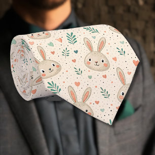 Cravate Visages de Lapin Miniature Vintage avec Motif de R