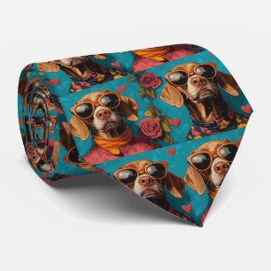 Cravate Vizsla avec coeur Roses Saint Valentin