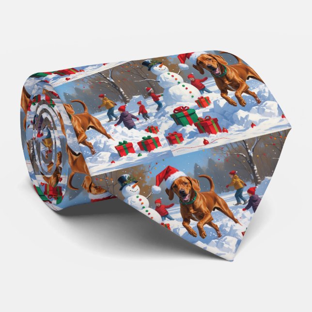 Cravate Vizsla coule en neige avec Casquette de Noël (Roulé)