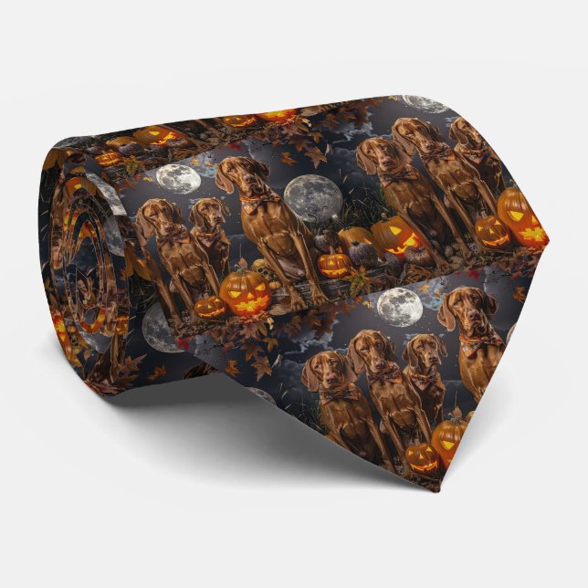 Cravate Vizsla Halloween Éffrayant (Roulé)