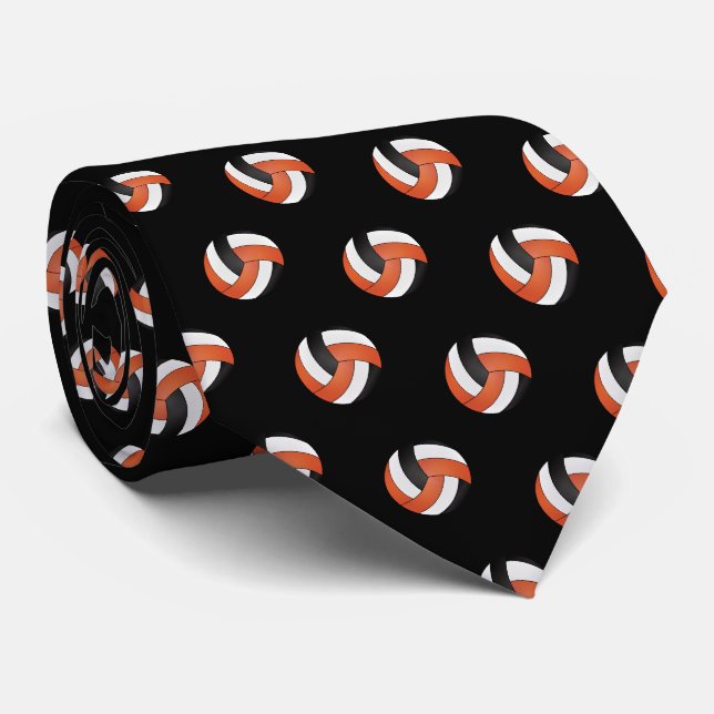 Cravate Volley-ball orange, blanc et noir (Roulé)
