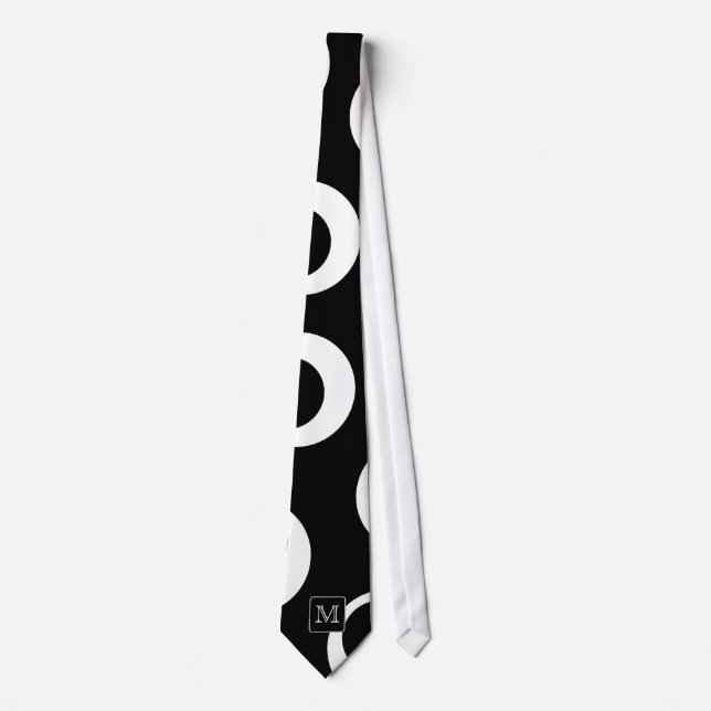 Cravate Votre lettre. Monogramme noir et blanc. Motif (Devant)