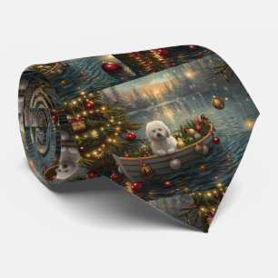 Cravate Voyage de Noël festif du Bichon Frisé
