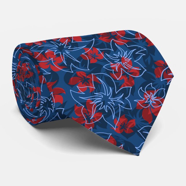 Cravate Wailea Hibiscus Hawaiian Floral Camo 2 faces Impri (Roulé)