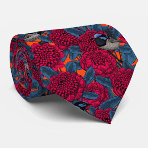 Cravate Waratah rouge et brunes