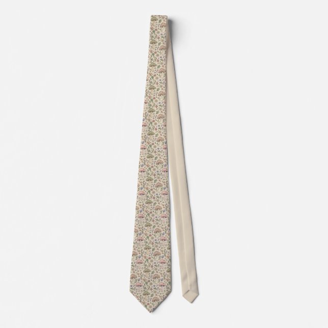 Cravate Warm Beige Fungi Botanical |Wedding Groomsmen Gift (Devant)