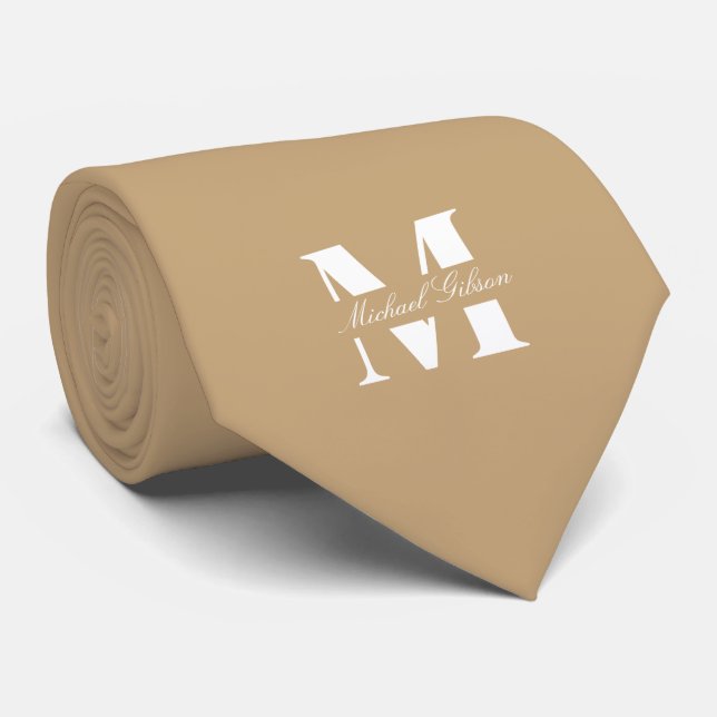 Cravate Warm Tan | Custom Monogram Wedding Groomsmen  (Roulé)