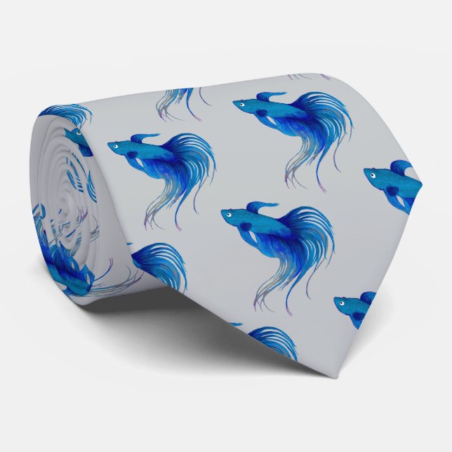 Cravate Watercolor Blue Betta Fish (Roulé)