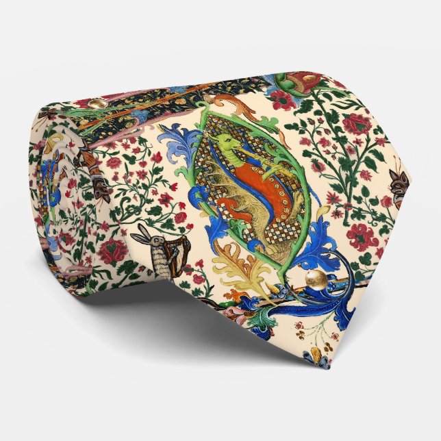 CRAVATE WEIRD MÉDIÉVAL BESTIAIRE MUSIQUE, DRAGON JOUER FLU (Roulé)