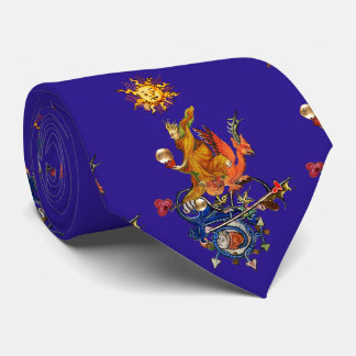 Cravate WEIRD MEDIEVAL BESTIARY,ALCHEMIST,RED DRAGON,Blue