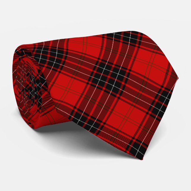 Cravate Wemyss tartan rouge noir plaid (Roulé)