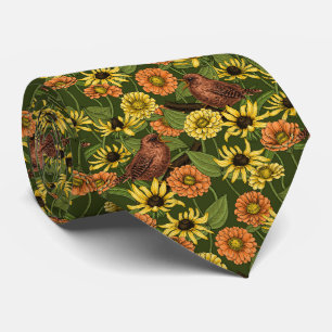 Cravate Wens et fleurs sur vert