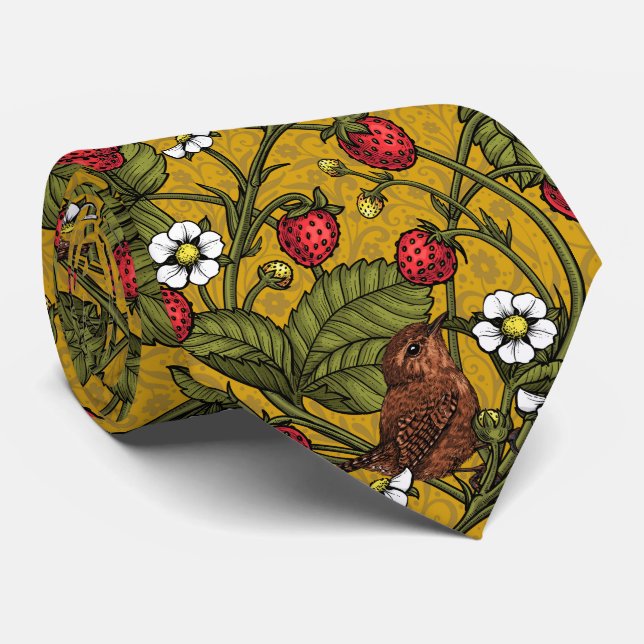 Cravate Wens et fraises sur mustrard (Roulé)