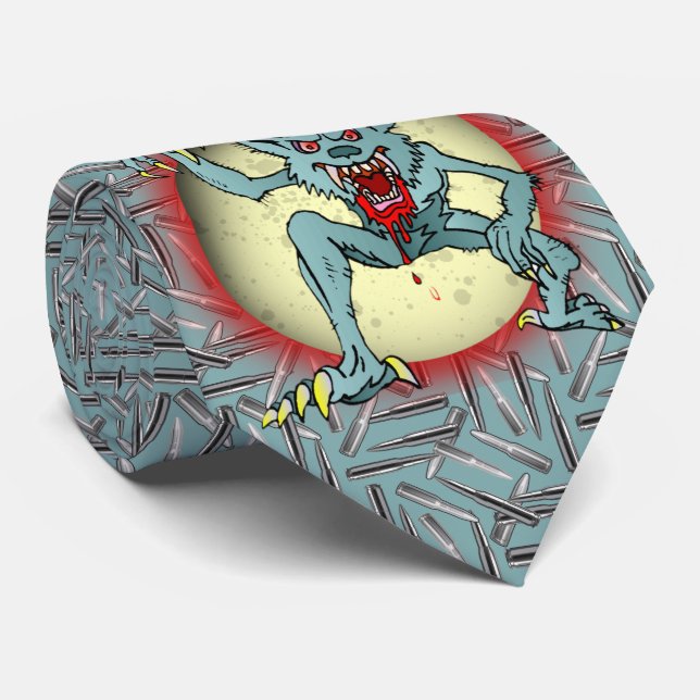 Cravate Werewolf Silver Bullets Pleine lune bleue Hallowee (Roulé)