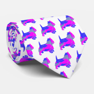 Cravate West Highland Westie Terrier rose Silhouette blanc