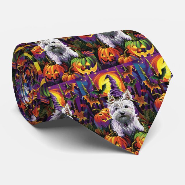 Cravate West Highland White Terrier Chien Halloween sorciè (Roulé)