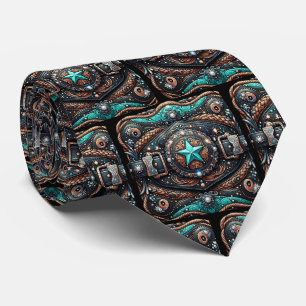 Cravate Western Belt Buckest Shape Turquoise Black