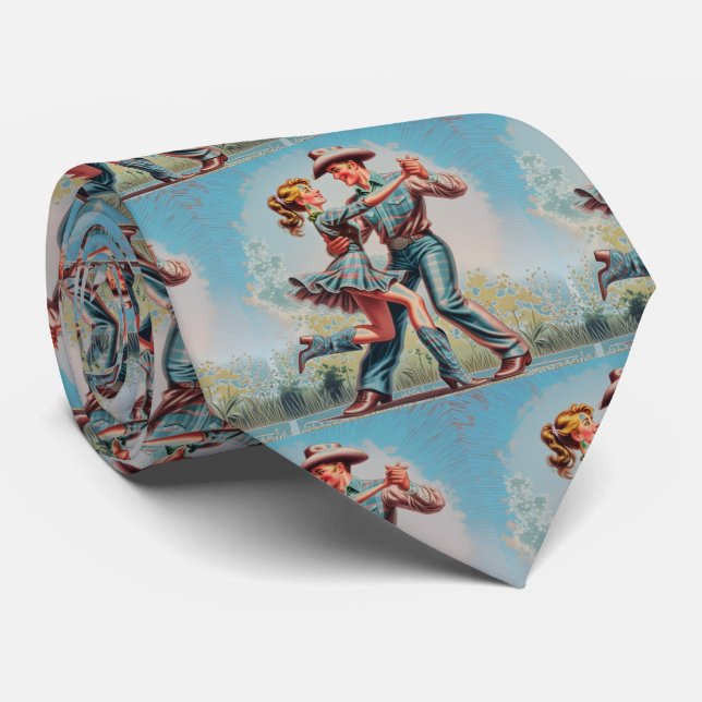 Cravate Western Couple Dancing Vintage Look (Roulé)