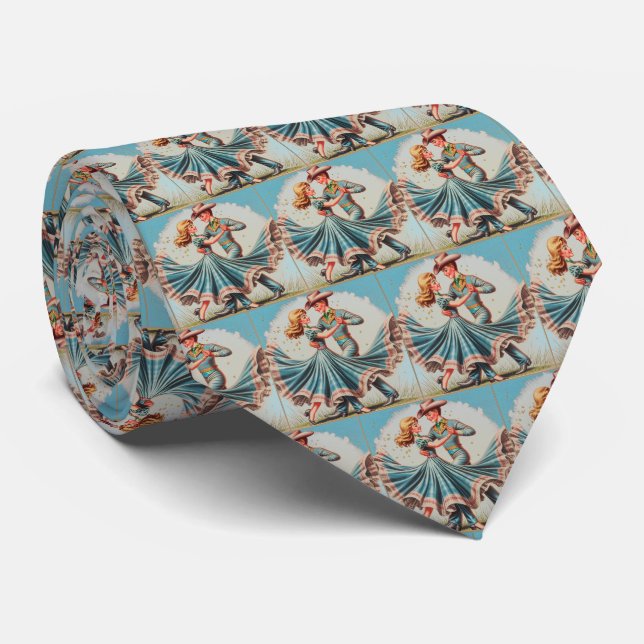 Cravate Western Couple Dancing Waltz Vintage Look (Roulé)