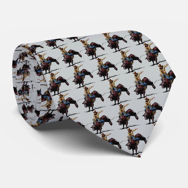 Cravate Western Rodeo Bull Riding Mens Necktie (Roulé)