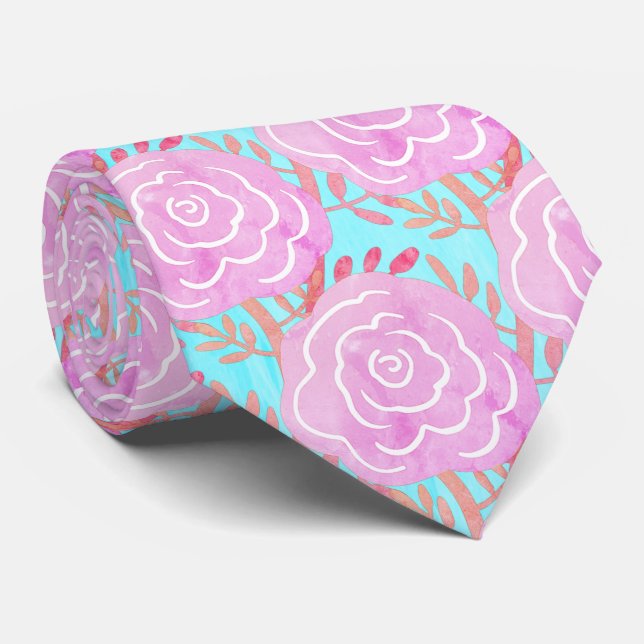 Cravate Whimsical Bold Roses colorés (Roulé)