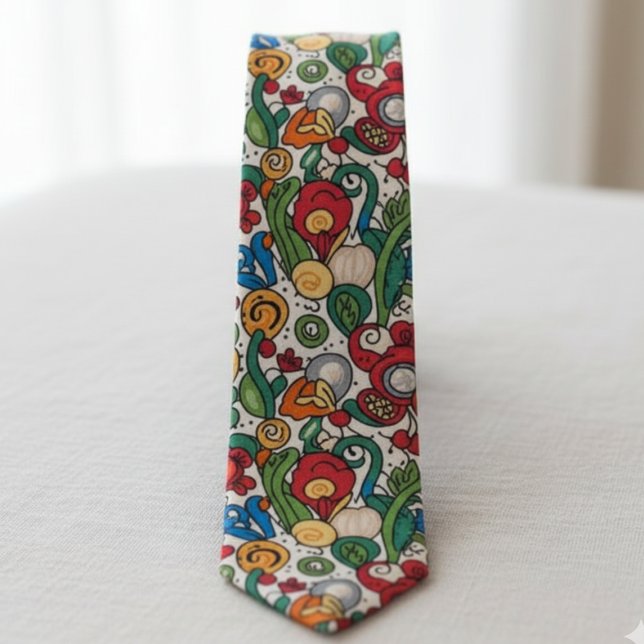 Cravate Whimsical Botanical – Abstract Doodle (Colorful floral necktie)