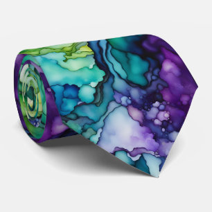Cravate Whispers of Silk DreamOrganic Shapes Green Blue