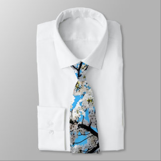 Cravate White Cherry Blossom Flowers Neck Tie