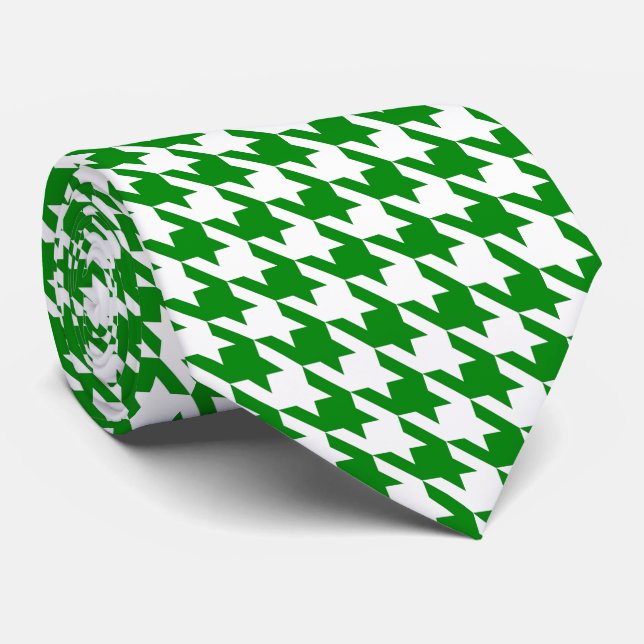 Cravate White Kelly Green Pied de Poule Houndstooth (Roulé)