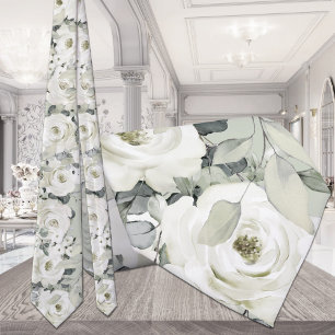 Cravate White Peony Silver Eucalyptus Mariage Sage Green